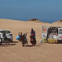 Coffee and boards on the sand dune approximately 10 kilometers south of Imsouane